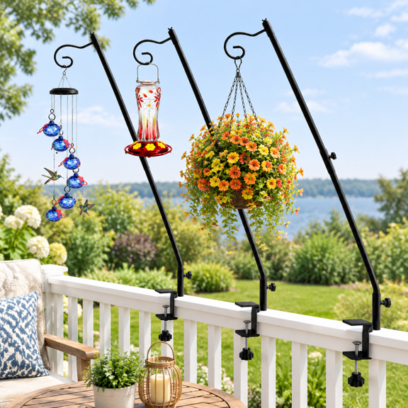 31inch-3packs Garden Shepherds Hooks for Deck Railing, Hanging Plants, Bird Feeders