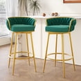 thumbnail image 1 of 31inch Bar Stools Set of 2, 180° Counter Swivel Height Bar Stools with Hand-Woven Backrest & Gold Metal Legs, Modern Low Back Upholstered Kitchen Chairs with Footrest for Island, Dining Room,Green, 1 of 8