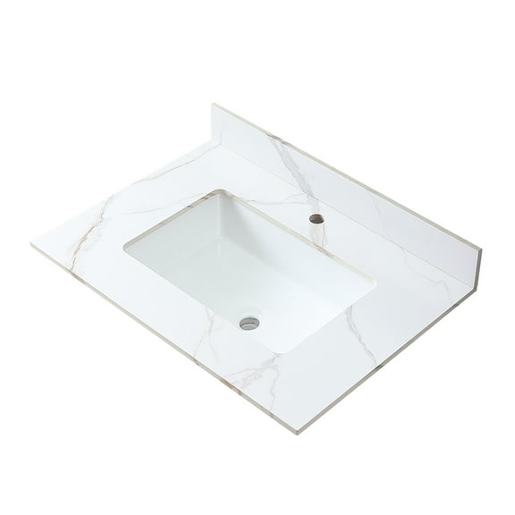 31inch Gold Bathroom Vanity Top With Ceramic Sink - Elegant Sintered Stone Surface Undermount And Backsplash For Kept