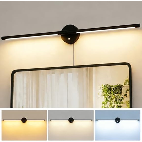 31inch Plug in Bathroom Vanity Light, 6000K Black Wireless Vanity Lights with Remote Control, Black Bar Mirror Light for Bathroom Mirror Cabinets Bedroom$$Tools & Hardware Other