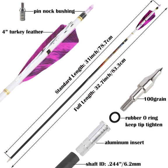 31inch Pure Carbon Arrows Archery Hunting Arrows Fletched Targeting Arrows for Compound & Recurve & Long Bow