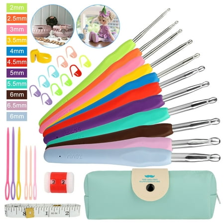 31pcs Crochet Hooks Set with Case, TSV 2mm-7mm Ergonomic Soft Grip Crochet Handles for Arthritic Hands