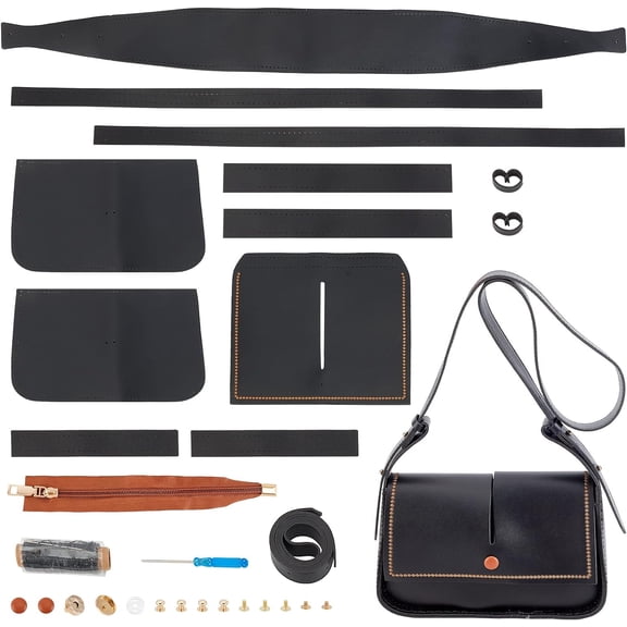 31pcs DIY Leather Bag Sewing Kit PU Leather Knitting Crochet Bag Making Materials Leather Pattern Craft Purse Sewing Supplies Handbag Purse Cross Stitching Tool Set 9.85.9 Inch Black