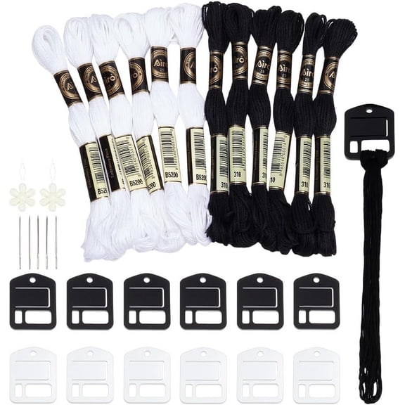31pcs Sewing Kits Black and White Color Thread and Bobbin Organizer Tool Kit Acrylic Embroidery Floss Threading Device for Craft DIY Cross Stitch Thread Holder Swing Clothes Weave Storage Colorful