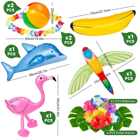 31pcs Summer Inflatable Palm Trees & Animals Pool Toys Set for Beach Party Decorations