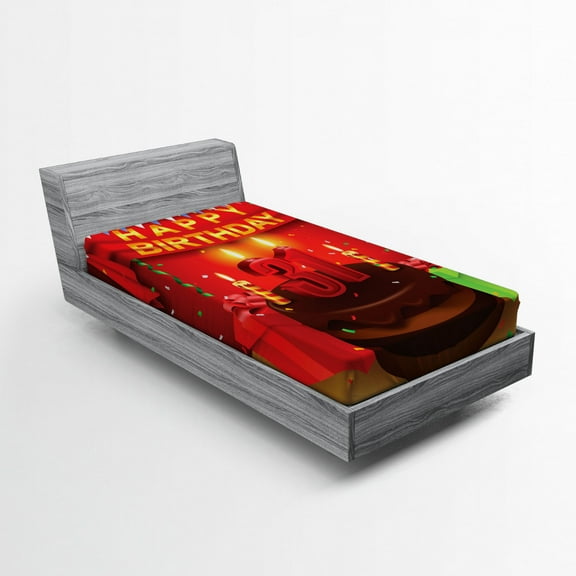 Ambesonne Party Fitted Sheet, Cake Birthday, Twin XL Size, Multicolor