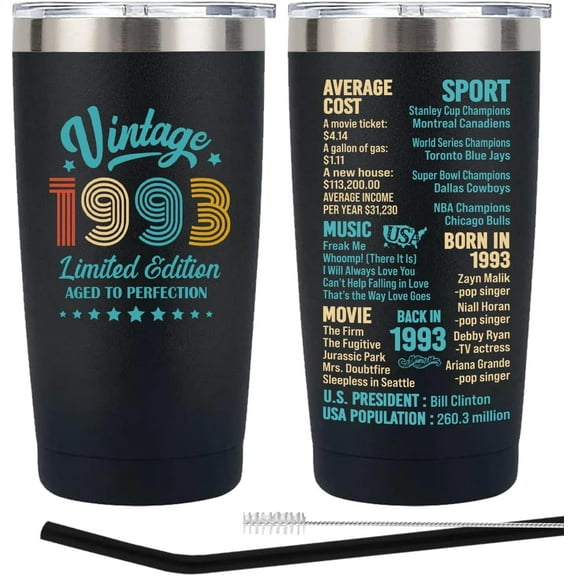 31st Birthday Gifts for Men women, 31 Year Old Birthday Gift, Thirty-one Birthday Present, Happy Birthday 1993 Tumbler Cup Gifts(Black)