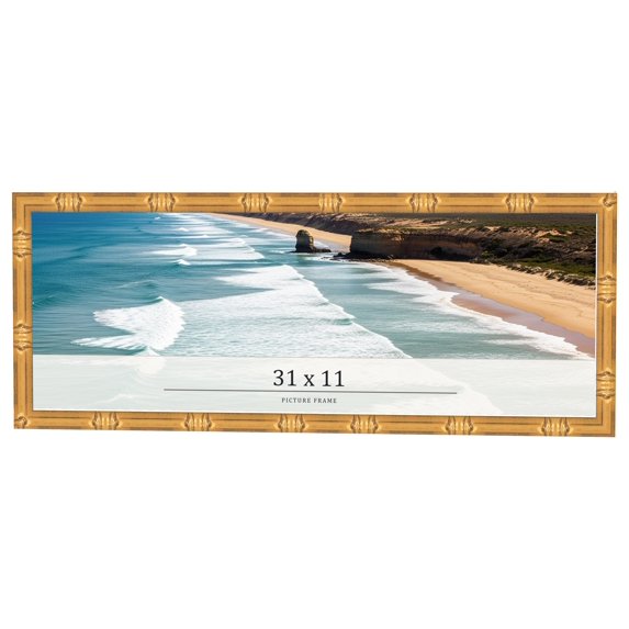 31x11 Frame Gold Bamboo Solid Wood Picture Frame | 1 Inch Moulding Width | Interior Frame Depth