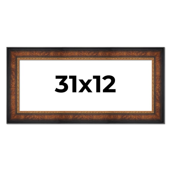 31x12 Frame Brown Walnut Gold Ornate Trim Solid Wood Plein Air Picture Frame | 3 Inch Moulding