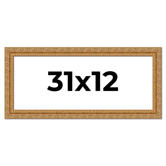 31x12 Frame Gold Ornate Solid Wood Picture Frame | 2 Inch Moulding Width | Firman Traditional Photo