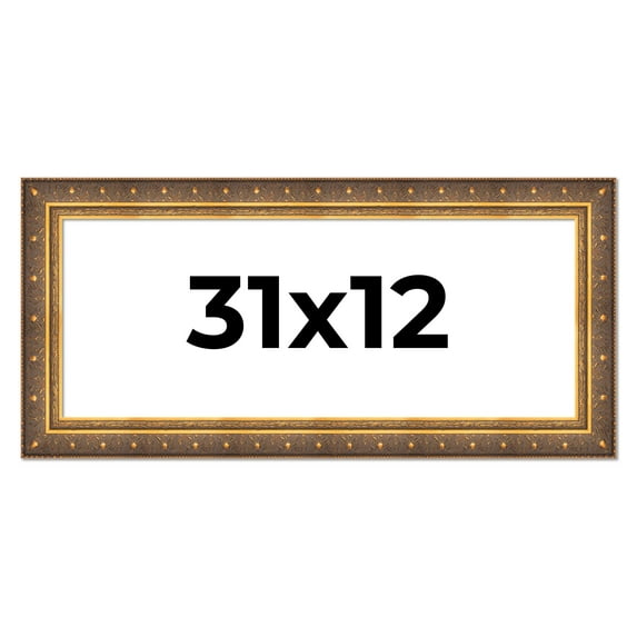 31x12 Frame Vintage Gold Solid Wood Picture Frame | 2.5 Inch Moulding Width | Ornate Bronze Museo