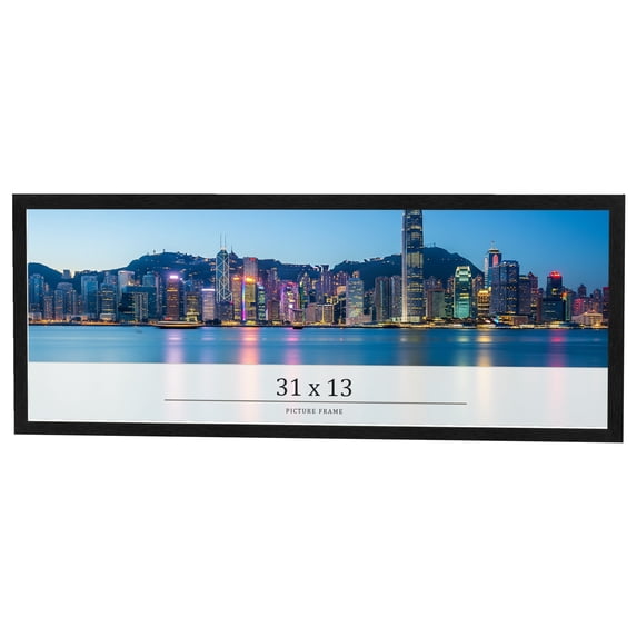 31x13 Frame Black Charcoal Grey Wood Textured Picture Frame | 0.75 Inch Moulding Width | Gunmetal