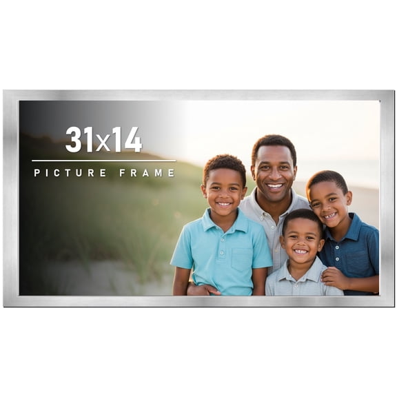 31x14 Frame Silver Stainless Steel Solid Wood Picture Frame | 0.75 Inch Moulding Width | Includes