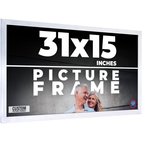 31x15 Frame Silver Stainless Steel Solid Wood Picture Frame | 0.75 Inch Moulding Width | Includes