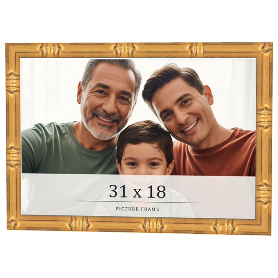 31x18 Frame Gold Bamboo Solid Wood Picture Frame | 1 Inch Moulding Width | Interior Frame Depth