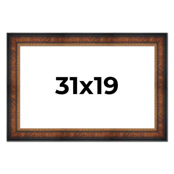 31x19 Frame Brown Walnut Gold Ornate Trim Solid Wood Plein Air Picture Frame | 3 Inch Moulding