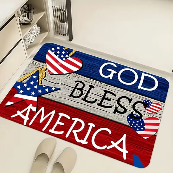 31x19 Inch 4th July Crystal Velvet Rug, Red White Blue Non Slip Mat ...