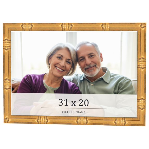 31x20 Frame Gold Bamboo Solid Wood Picture Frame | 1 Inch Moulding Width | Interior Frame Depth