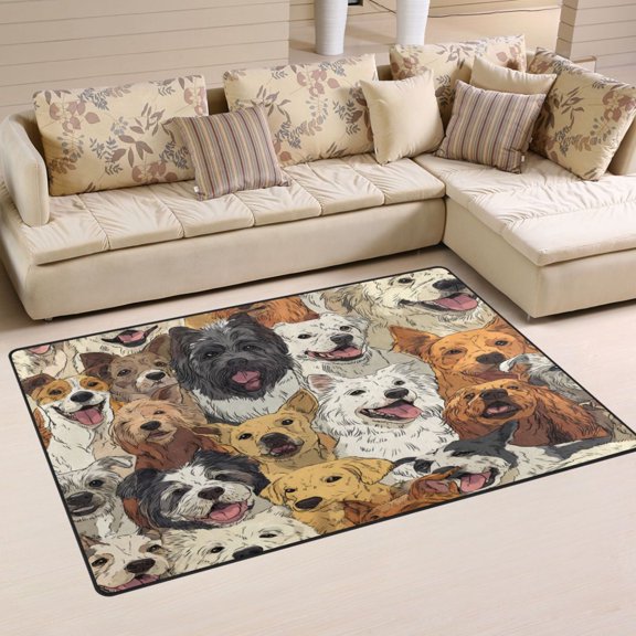 31x20in Area Rug Machine Washable Floor Mats Skid-Resistant Backing Carpet for Home Kitchen Bedroom A Large Group Of Dogs