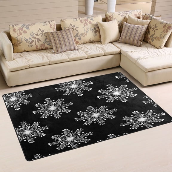 31x20in Area Rug Machine Washable Floor Mats Skid-Resistant Backing Carpet for Home Kitchen Bedroom Black and White Lace Pattern