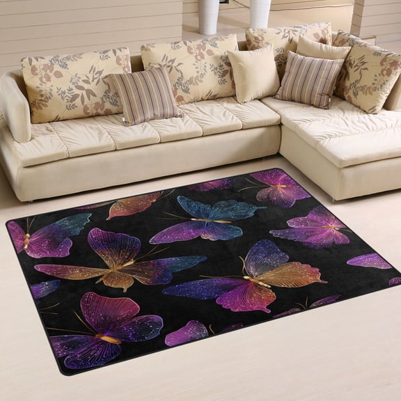31x20in Area Rug Machine Washable Floor Mats Skid-Resistant Backing Carpet for Home Kitchen Bedroom Colorful Butterfly