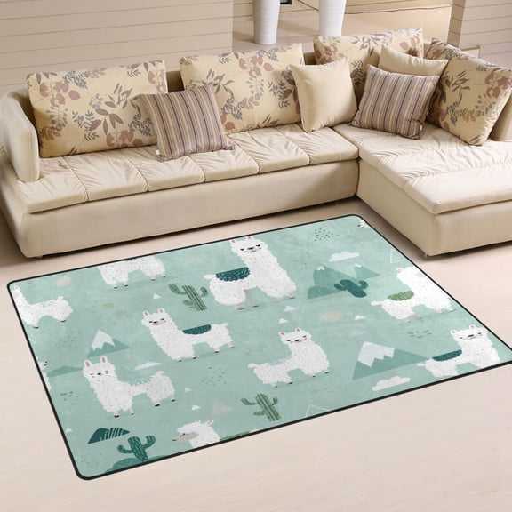 31x20in Area Rug Machine Washable Floor Mats Skid-Resistant Backing Carpet for Home Kitchen Bedroom Cute Cartoon Llama Pattern
