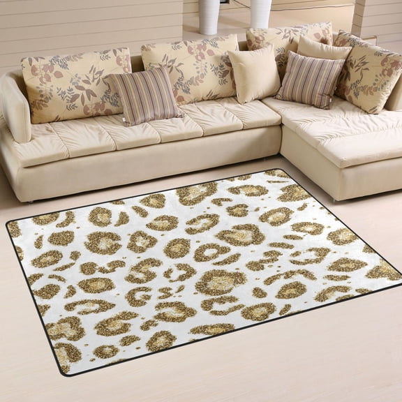 31x20in Area Rug Machine Washable Floor Mats Skid-Resistant Backing Carpet for Home Kitchen Bedroom Gold Leopard Print Pattern
