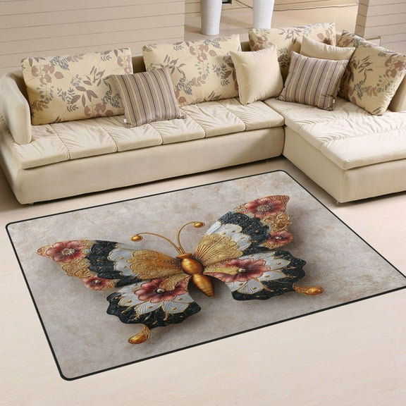 31x20in Area Rug Machine Washable Floor Mats Skid-Resistant Backing Carpet for Home Kitchen Bedroom Gorgeous Colors Butterfly