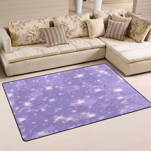 31x20in Area Rug Machine Washable Floor Mats Skid-Resistant Backing Carpet for Home Kitchen Bedroom Lavender Glitter Stars Pattern