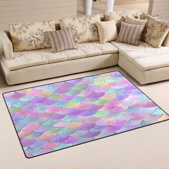 31x20in Area Rug Machine Washable Floor Mats Skid-Resistant Backing Carpet for Home Kitchen Bedroom Mermaid Scale Pattern
