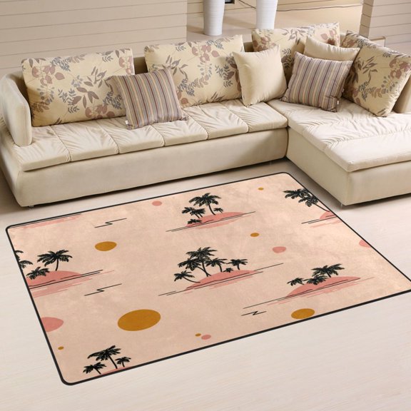 31x20in Area Rug Machine Washable Floor Mats Skid-Resistant Backing Carpet for Home Kitchen Bedroom Palm Trees and Suns Pattern