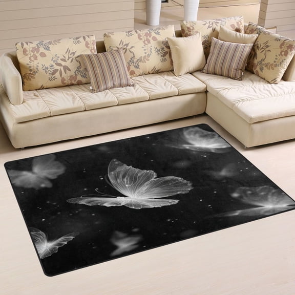31x20in Area Rug Machine Washable Floor Mats Skid-Resistant Backing Carpet for Home Kitchen Bedroom White Glowing Butterfly