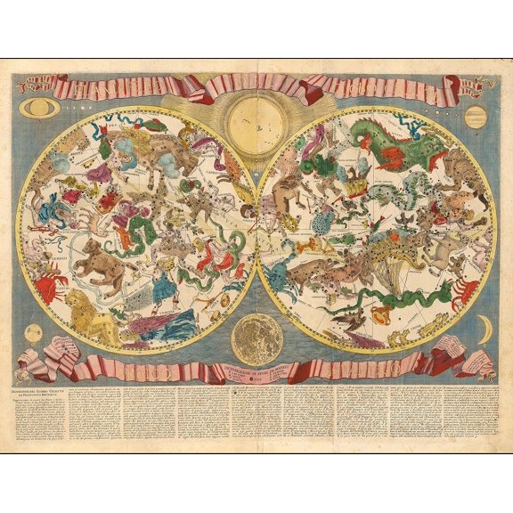 Wall Art Impressions 31x24in Poster 1687 Celestial Map Planisfero Del Globo Celeste【Coated Paper】