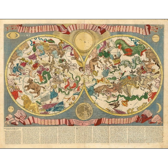 Wall Art Impressions 31x24in Poster 1687 Celestial Map Planisfero Del Globo Celeste 【Photo Paper】
