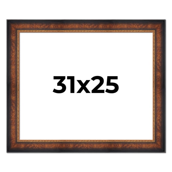 31x25 Frame Brown Walnut Gold Ornate Trim Solid Wood Plein Air Picture Frame | 3 Inch Moulding