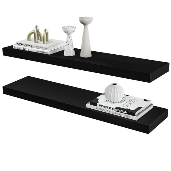 Jouetondream 31X7 2PCS Floating Shelves, Wood Floating Shelves for Wall, Storage Shelves for Living Room Bedroom Kitchen Bathroom,Black