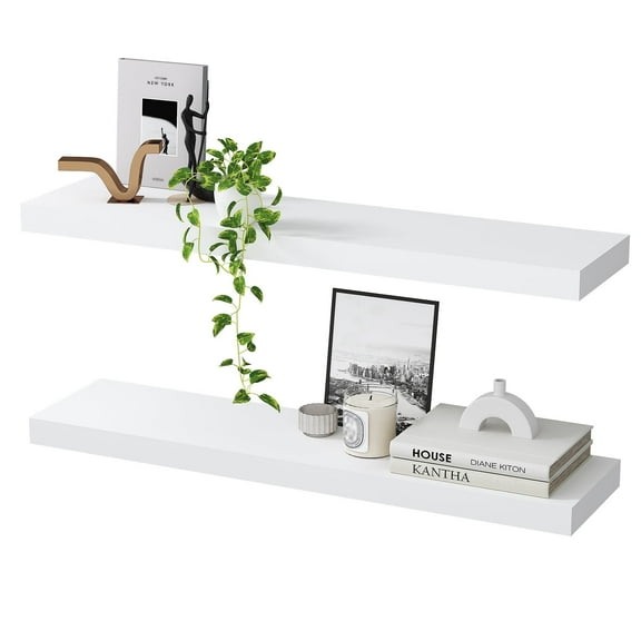 Jouetondream 31X7 2PCS Floating Shelves, Wood Floating Shelves for Wall, Storage Shelves for Living Room Bedroom Kitchen Bathroom,White