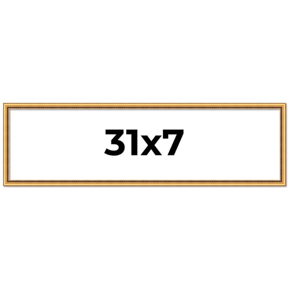 31x7 Frame Beaded Gold Solid Wood Picture Frame | 0.75 Inches Moulding Width | Liscio Oro
