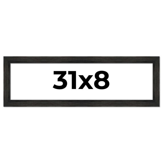31x8 Frame Black Rustic Barnwood Solid Wood Picture Frame | 1.5 Inch Moulding Width | Includes UV