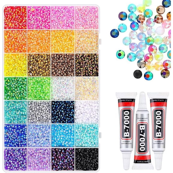 32,000Pcs Colorful DIY Resin Rhinestone Kit, 2026 New Resin Jelly Rhinestones for DIY Nail Clothing Bags Phone Cases Crafts, Includes Pick Pen and Glue(30000pcs)