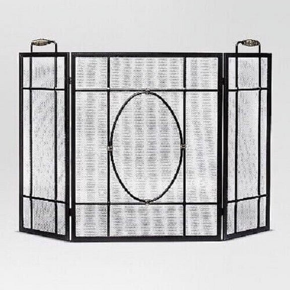 32 1/2" H x 47 3/4" W Fireplace Screen with Brass Accents, Black Powder Coated