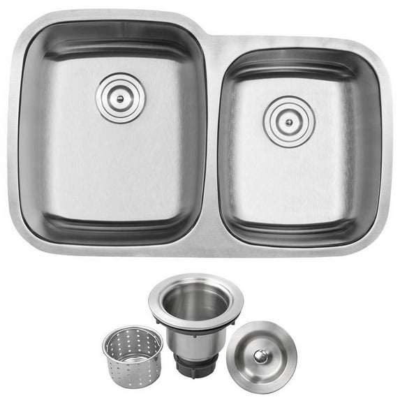 32 1/4" Ticor S305 Haven Series 16-Gauge Stainless Steel Undermount Double Basin Kitchen Sink