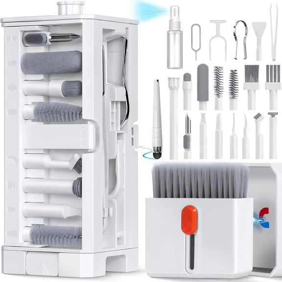 32 in 1 Cell Phone Cleaning kit with Port Cleaner,Stylus Pen,SIM Tool,Keyboard Brush,Speaker Brush, Cleaning kit for ,AirPods,iPad,Keyboard,MacBook,Earbud,Camera Lens(White)