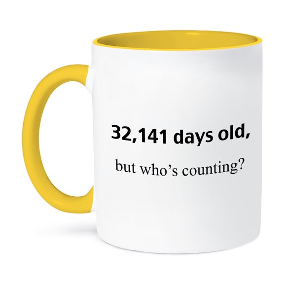 3dRose, 32,141 days old but whos counting, 15oz Two-Tone Yellow Mug