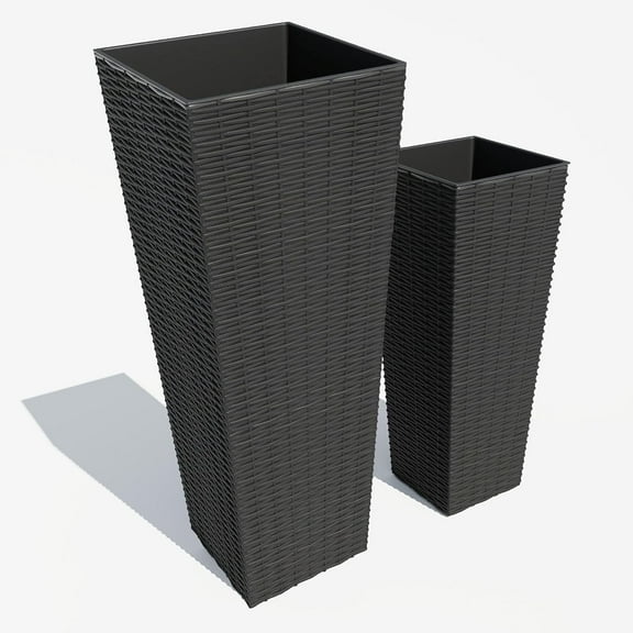 32.16"Tall Plastic Planters with Rattan Texture,2 Pack Detachable Huisuilinss Inner Pot & Drainage Holes, Indoor/Outdoor Decorative Flower Pots for Large Plants, Trees, Patio, and Garden