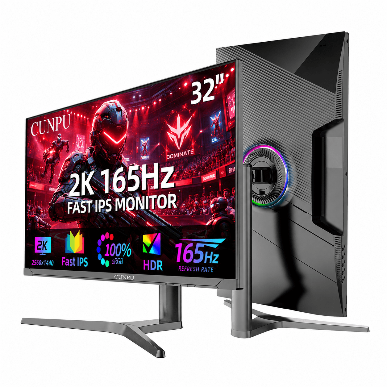 32" 165Hz 1440p Gaming Monitor, WQHD 2560x1440 1ms Fast IPS, HDR10 90% DCI-P3, Adaptive Sync, Compatible with 144Hz/120Hz/100Hz/60Hz, DP & HDMI, Black