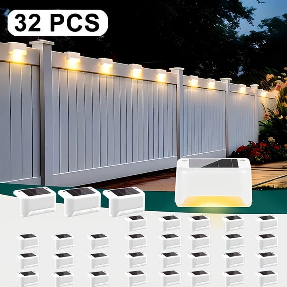 32,16Pcs Solar Outdoor Garden LED Lights, Warm White Landscape Lighting for Step, Fence, Yard, Deck, Wall, Rail, Patio Pathway, Perfect for Christmas New Year Decor