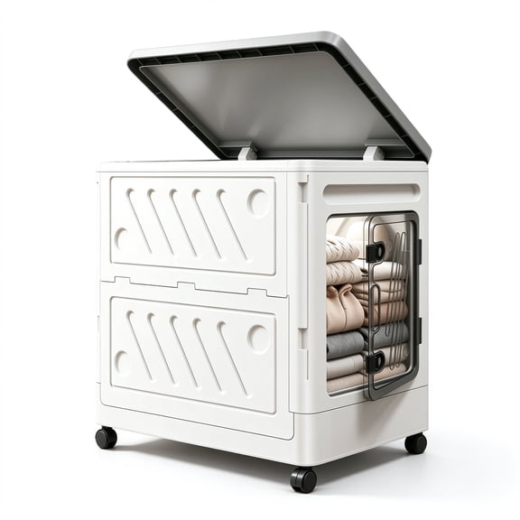 32/18 Gallon Extra Large Flip Top Storage Box, Wheeled Foldable Storage Cabinet, Clothing Bedding Organizer with Swivel Wheels