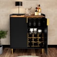 thumbnail image 1 of CBJCBJ 32" Wine Bar Cabinet with 2 Door Fluted Texture, Modern Coffee Cabinet with Rack&Glass Holder, Black, 1 of 7