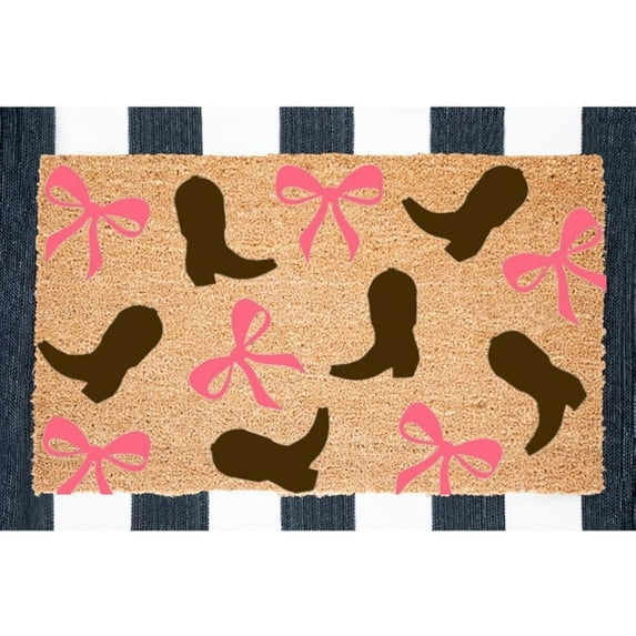 32*20inches Boots and Bow Doormat, Western Doormat, Western Decoration, Country Decoration, Bow Decoration, Cowboy Boot Decoration, Pink Cowgirl, Coquettish Western, Bow Home Decoration Fun Door Mat